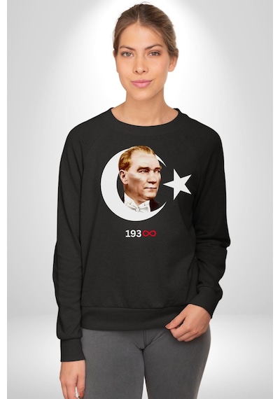 Atatürk Türk Bayrağı Sonsuzluk Unisex Siyah Sweatshirt Siyah