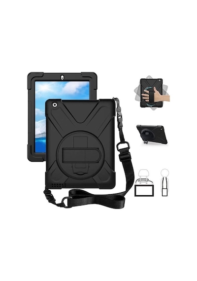 Apple Uyumlu iPad 2 3 4 Kılıf Defender Askılı Zırhlı Tank Case A1395 A1396 A13 - Siyah