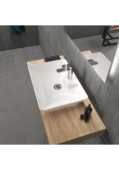 Aqua Bagno Leon Tezgah Üstü Lavabo 60x40 Cm Batarya Delikli Seramik Beyaz Çanak Lavabo-1.31.62.1.no