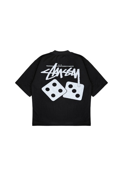 Unisex Stussy Zar Sırt Baskılı Oversize Kalın Kumaş Bol Kalıp Unisex T-shirt Siyah