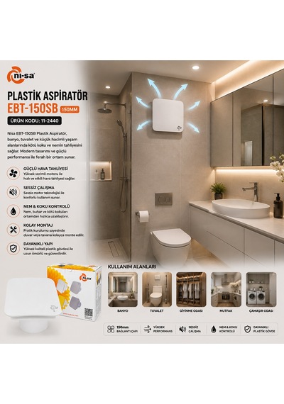 150 Mm Plastik Banyo Havalandırma Aspiratörü 20w 320 M³/h