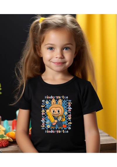 Aselinda Kinder Garten Back To School Baskılı Unisex Çocuk Tişört-okula Dönüş Baskılı Çocuk Tişört Siyah