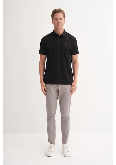 Slim Fit Polo Yaka Likralı Rahat Düz Örme Tişört 4008 Siyah