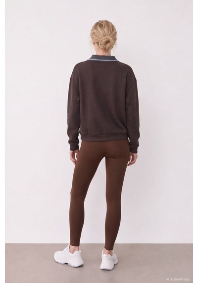Quzu Nakış Detaylı Sweatshirt Kahve Kahverengi