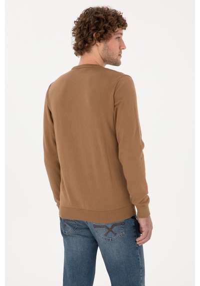U.S. Polo Assn. Erkek Slim Fit Bisiklet Yaka Camel Basic Kazak 50313713-VR015
