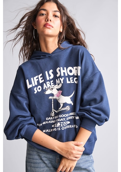 Defacto Overshırt Fıt Kapüşonlu Baskılı Kalın Kumaş Sweatshirt I0197ax26aunv241 Lacivert-nv241
