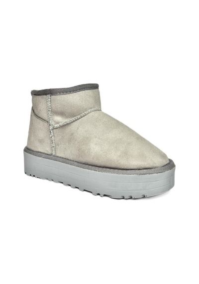 Fox Shoes R612033402 Süet İçi Tüylü Kalın Tabanlı Yarım Kadın Bot Gri