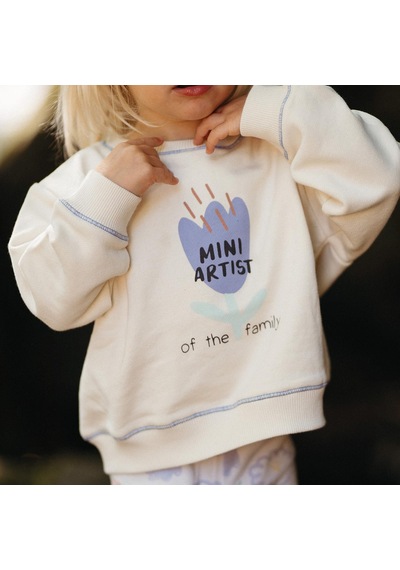 Antebies Organik Lila Çiçek Desenli Manşetli Kız Bebek Sweatshirt Tayt Takımı Mor