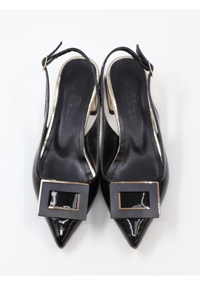 Nesilshoes Nesil Shoes Gabbel 200 Siyah Rugan Topuklu Kadın Sandalet