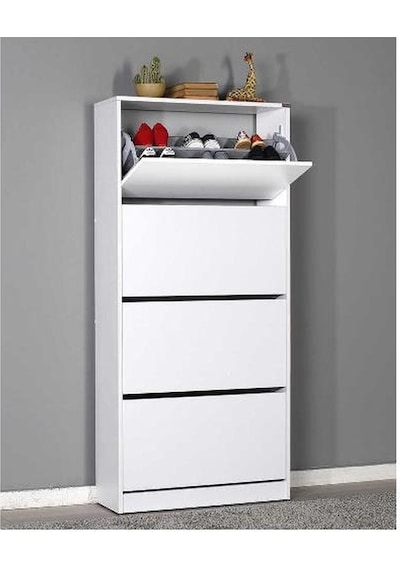 Adore Flat Duo Üç Katlı Geniş Ayakkabılık Dolabı Beyaz Shc-540-bb-1