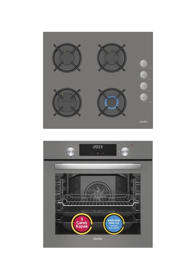 Simfer 9 Fonksiyon QS Dijital Gri 2'li Ankastre Set (8223 Fırın + 3538 Ocak)