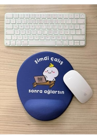 Tr Şimdi Çalış Sonra Ağlarsın Baskılı Bilek Destekli Oval Mouse Pad Lacivert