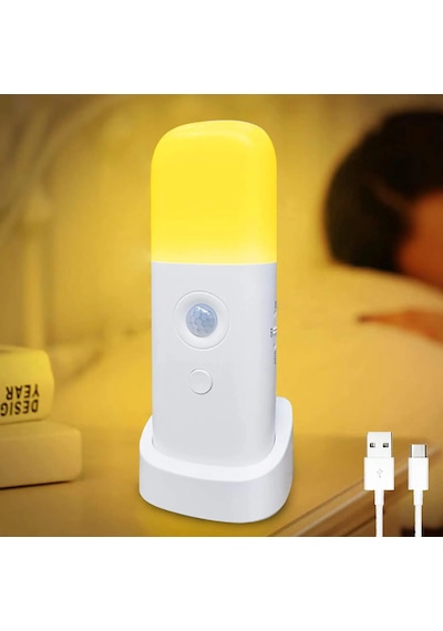 Hareket Sensörlü Şarjlı Led Gece Lambası 2000 Mah, 120 Algılama 5 Kademe Sos Modu Beyaz