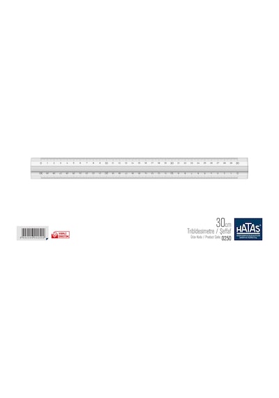 Hatas 0250 Tribldesimetre Şeffaf Plastik Cetvel 30 CM Şeffaf