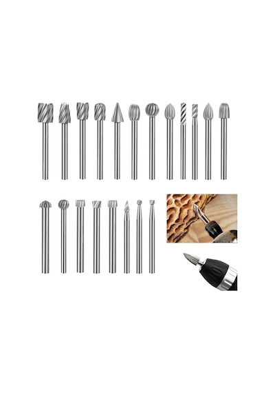 6590 Mini Ahşap Oyma Freze Uç Seti 20 Parça Sap: 3mm