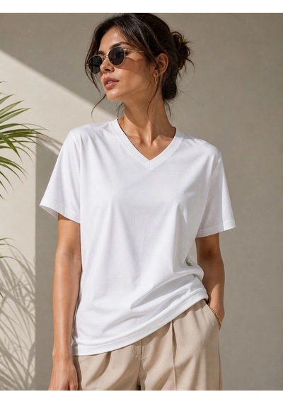 Novalisse Kadın V Yaka Basic Tişört Kısa Kol Yazlık Regular Fit T-shirt - Beyaz Çoklu Renk Novalisse Kadın V Yaka Basic Tişört Kısa Kol Yazlık Regular Fit T-shirt - Beyaz Çoklu Renk