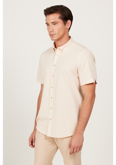 AC&Co / Altınyıldız Classics Erkek Ekru Slim Fit Dar Kesim Düğmeli Yaka %100 Pamuk Desenli Kısa Kollu Gömlek Ekru AC&Co / Altınyıldız Classics Erkek Ekru Slim Fit Dar Kesim Düğmeli Yaka %100 Pamuk Desenli Kısa Kollu Gömlek Ekru