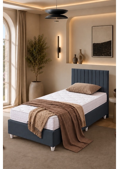 Baza Seti, Alessa Tek Kişilik Baza Başlık Maxi Yatak Seti, Antrasit - 90x190 Cm 90 x 190