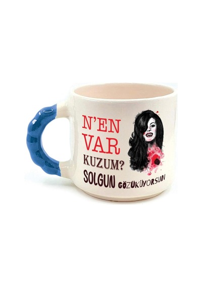 Nen Var Kuzum Baskılı Mavi Kulplu Boncuk Kupa