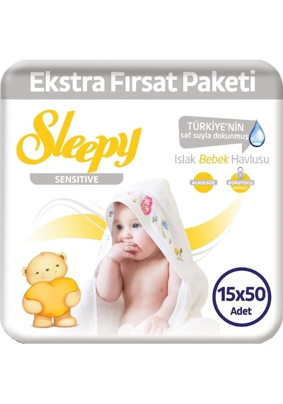 Sleepy Islak Havlu Mendil 50 Yaprak 15 Li Set Sensitive Kapaklı (5Pk*3)