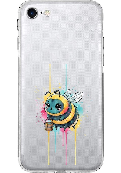 Apple Uyumlu iPhone Se 2020 İle  Splash Arı Tasarımlı Kamera Korumalı Şeffaf Silikon Kılıf 051b