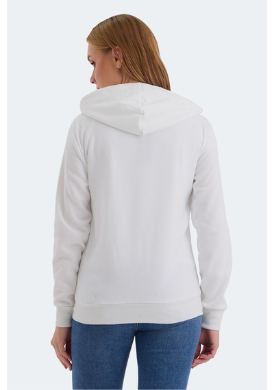 Slazenger Katya Kadın Fermuarlı Kapüşonlu Cepli Beyaz Sweatshirt Beyaz