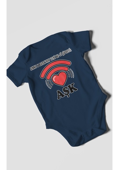 Anne Babanın Yeni Wifi Şifresi Aşk Baskılı Bebek Zıbını Çıtçıtlı Body 8 Renk %100 Pamuk Kısa Kol Lacivert