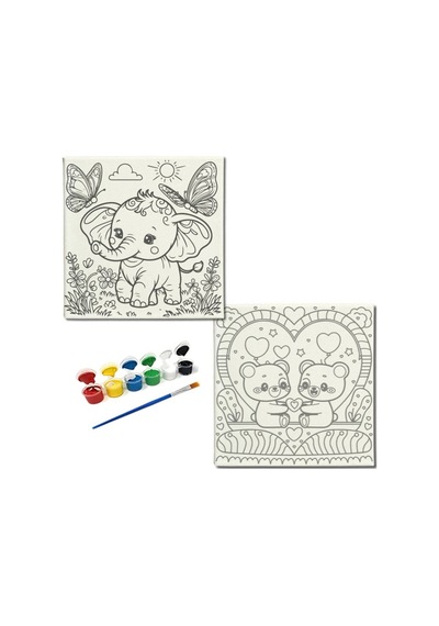Okul -2'li Tuval Boyama Seti. 20x20 Cm Uv Baskı 6 Akrilik Boya 1