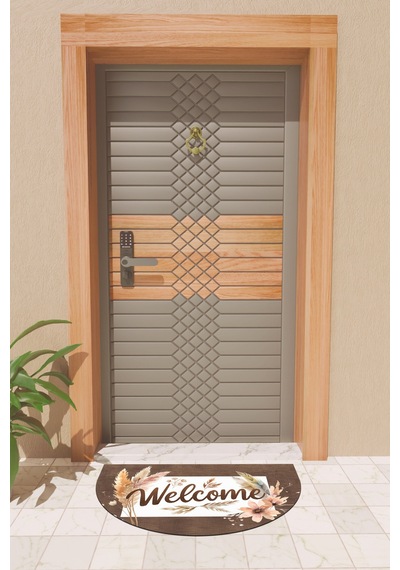 Rugmood Modern Dijital Paspas Kahverengi Çiçekli Welcome Kapı Önü Paspası