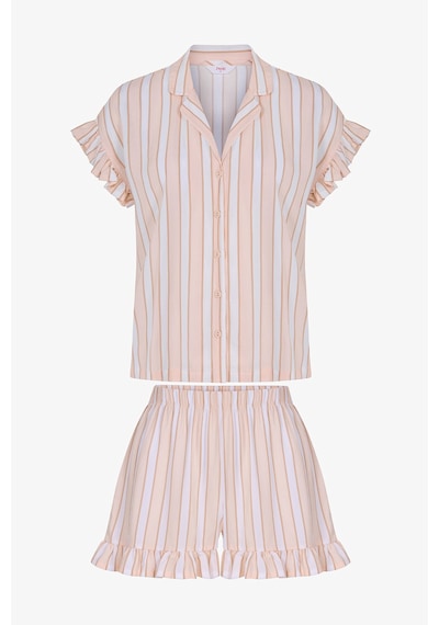 Penti Bej Quinn Çizgili Gömlek Şortlu Pijama Takımı