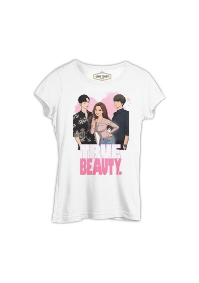 True Beauty - Kalp Beyaz Bayan Tshirt