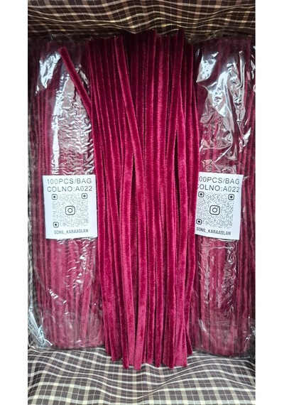 Renk Kod A022 Şönil 100 Lü Vişne Bordosu 30 Cm - Yoğun Tüylü Hobi Çubuğu Tel 100 Lü Paket