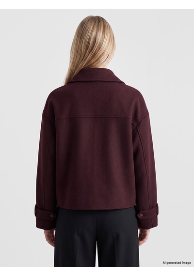 Lcw Vision Bordo Dik Yaka Oversize Kadın Kaşe Ceket Diğer