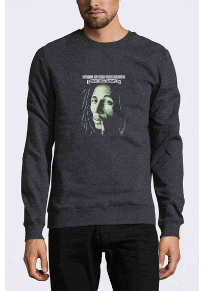 Bob Marley Stand Up For Baskılı Füme Antrasit Erkek Sweatshirt