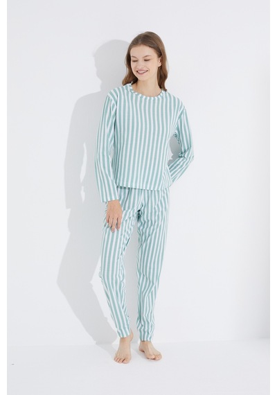 Siyah İnci Jogger Örme Pijama Takım 7703 Yeşil Beyaz
