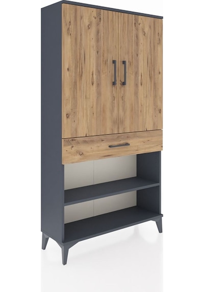 Arges Dolap 4 Raflı Tek Çekmeceli 2 Kapaklı 88x30x163 Antrasit-çam Antrasit