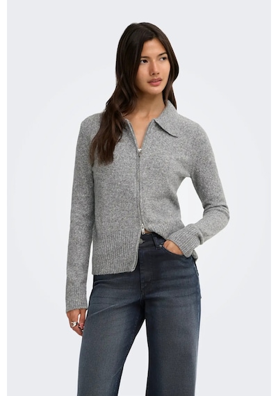 Only Kadın Onlmacey Polo Yaka Fermuarlı Yün Hırka 15382508 Gri