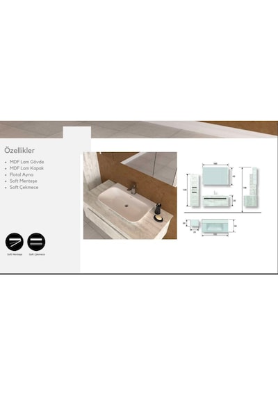 Evros Vista Banyo Dolabı 100 Cm Boy Dolabı Dahil Beyaz - Antrasit