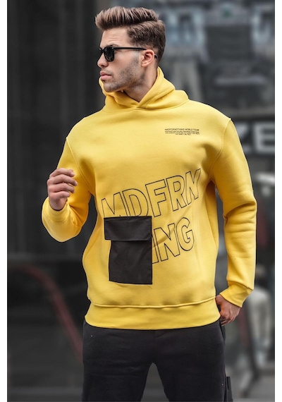 Madmext Sarı Baskılı Kapüşonlu Sweatshirt 6148-sarı Sarı