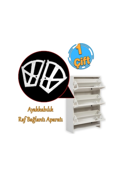 Ayakkabılık Açılır Kapanır Raf Bağlantı Aparatı Plastik 1 Takım Sağ Sol Farklı Bölmeli Beyaz Renk
