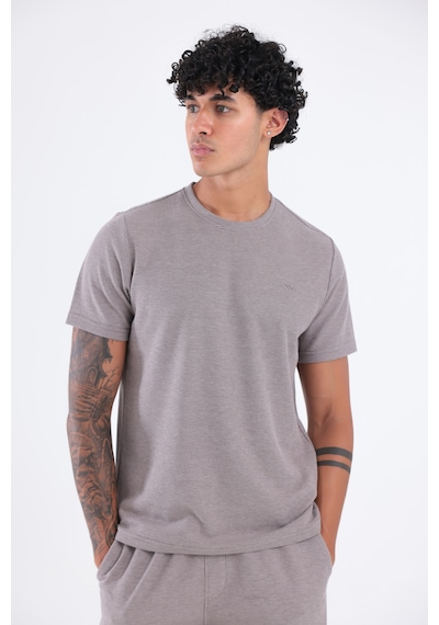 Rowinger Waffle Dokulu Nakış Logo Detaylı Oversize Erkek T-shirt Brown