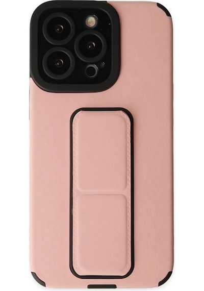 Apple İphone 14 Pro Kılıf Mega Standlı Silikon - Pudra Çok Renkli