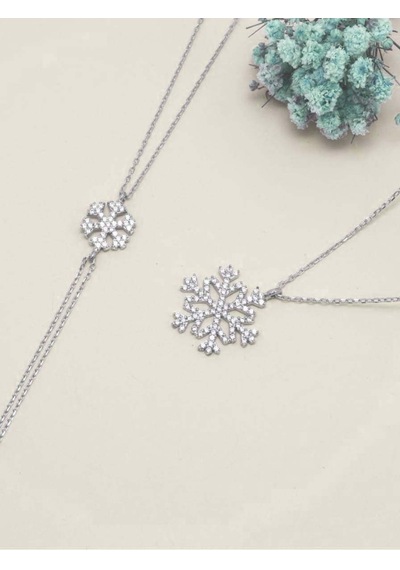 Brezza Lusso Jewelry 925 Ayar Gümüş Kar Tanesi Kadın Kolye Bileklik Set