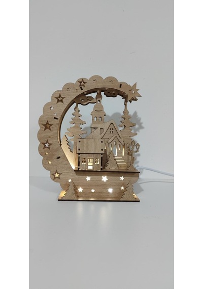Lazer Kesim Noel Manzaralı Gece Lambası 27cmx22cm