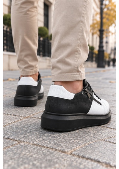 Mevese Roirraw Bağcıklı Ve Fermuarlı Cilt Erkek Günlük Sneaker Ayakkabı - Siyah Beyaz Desenli Mevese Roirraw Bağcıklı Ve Fermuarlı Cilt Erkek Günlük Sneaker Ayakkabı - Siyah Beyaz Desenli