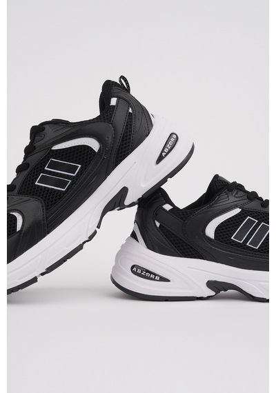 Muggo Shift Kadın Kalın Taban Bağcıklı Günlük Sneaker Spor Ayakkabı Siyah