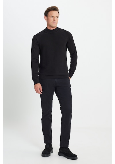 AC&Co / Altınyıldız Classics Erkek Sıyah Pamuklu Standart Fit Normal Kesim Yarım Balıkçı Yaka Desenli Triko  Kazak Siyah