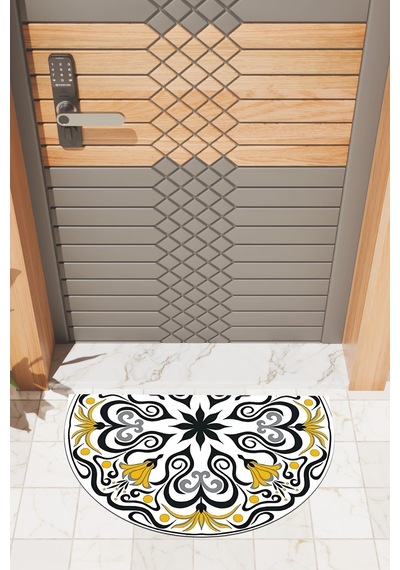Rugmood Modern Dijital Paspas Beyaz Mandala Desen Paspas - Kapı Önü Paspası