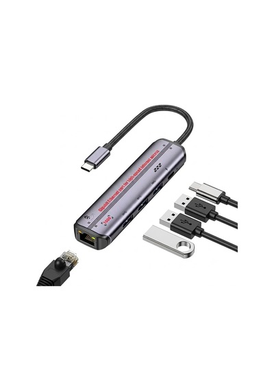 5'i 1 Arada Type-c Hub Çoklayıcı - Gigabit Ethernet Rj45 1000mbps Ve 100w Pd Şarj Adaptörü-ap-101
