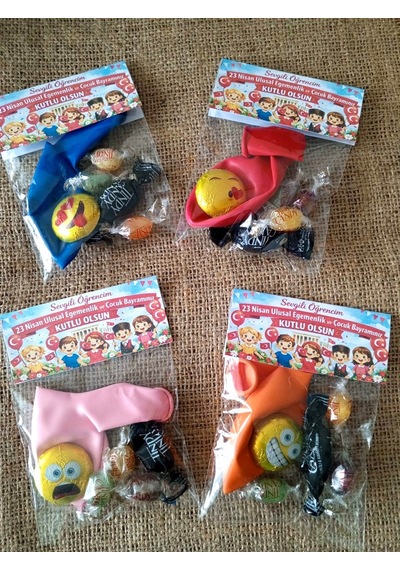 Farklı Market 23 Nisan Hediyesi Şeker Çikolata Balon Hediye Paketi 10 Paket